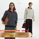 长袖 MIU系复古学院慵懒条纹刺绣章百搭休闲POLO衫 Unvesno