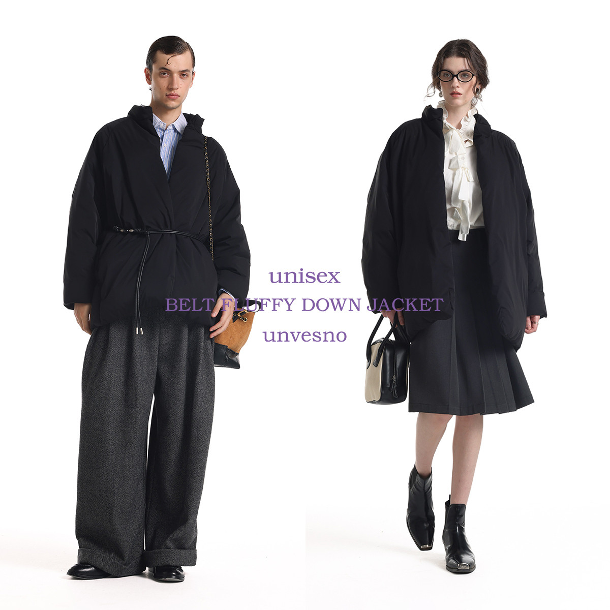 【配腰带】Unvesno(UN)Demure风90白鸭绒极简保暖中长款羽绒服