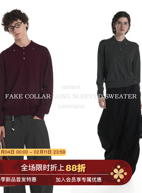 【100%莱赛尔】Unvesno(UN)老钱Pra风假翻领毛织百搭polo衫毛衣秋
