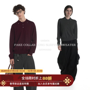 【100%莱赛尔】Unvesno(UN)老钱Pra风假翻领毛织百搭polo衫毛衣秋