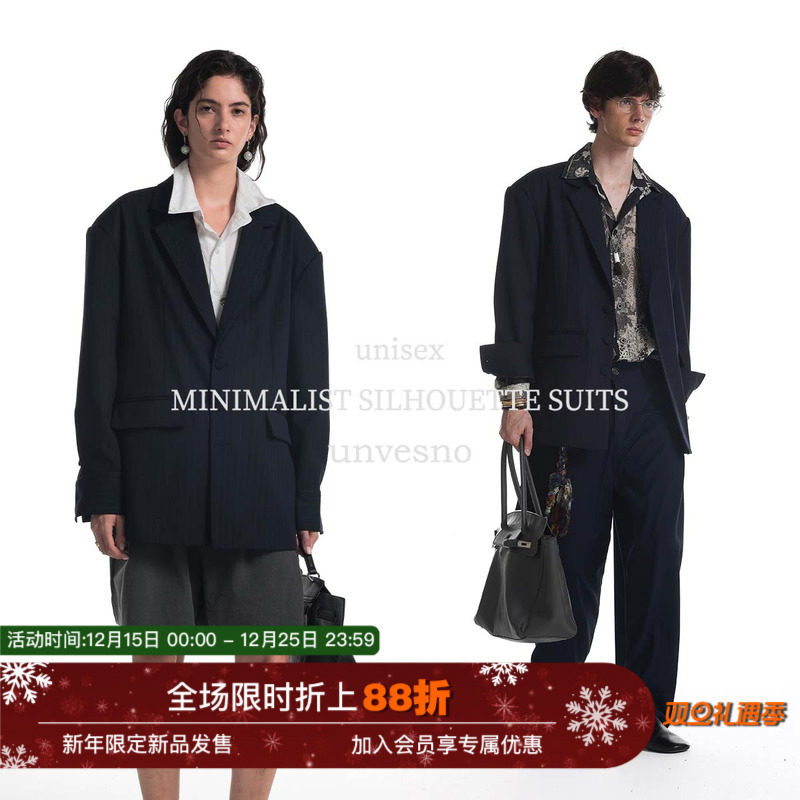 【老钱Lem风】Unvesno(UN)老钱风极简主义廓形垫肩休闲西装外套秋