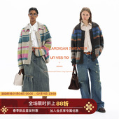 段染色纱 Unvesno 7针轻柔仿马海毛条纹针织毛衣保暖开衫 秋