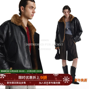 Unvesno 斯拉夫皮草领座山雕重磅贵气短保暖夹克 皮毛一体