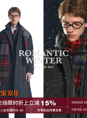 Unvesno(UN)中古感格纹100%澳洲羊毛格子情侣款冬季保暖羊绒围巾