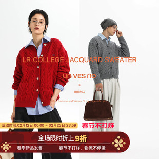 【仿羊绒绞花】Unvesno(UN) 拉夫学院澳洲针织圆领开衫针织毛衣厚