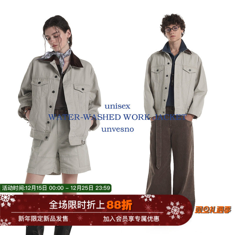 【做旧水洗】Unvesno(UN)复古经典工装撞色领牛仔夹克外套夹克