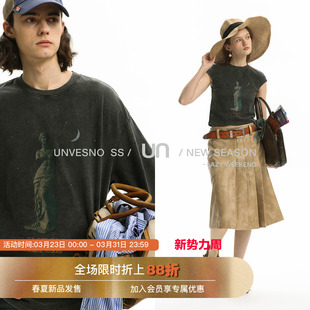 【洗水做旧】Unvesno(UN) 维纳斯印花磨破炒色纯棉男女款短袖T恤