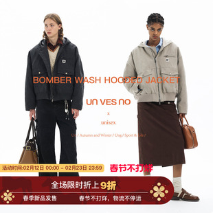 【做旧洗水】Unvesno(UN)重磅檫色皮革珠地Bomber连帽夹克棉服