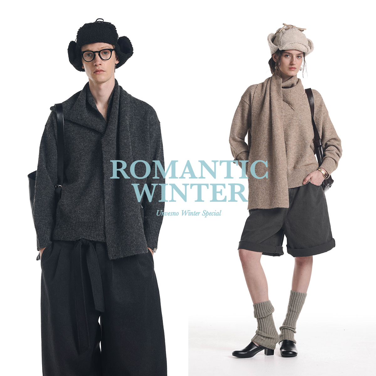 【多穿法】Unvesno(UN)老钱风个性慵懒套头围脖羊毛混纺围巾毛衣