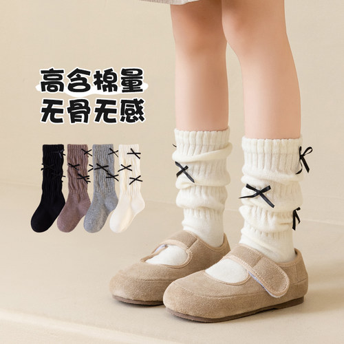 秋冬新款儿童袜子纯色蝴蝶结女童堆堆袜潮袜QQZ5069
