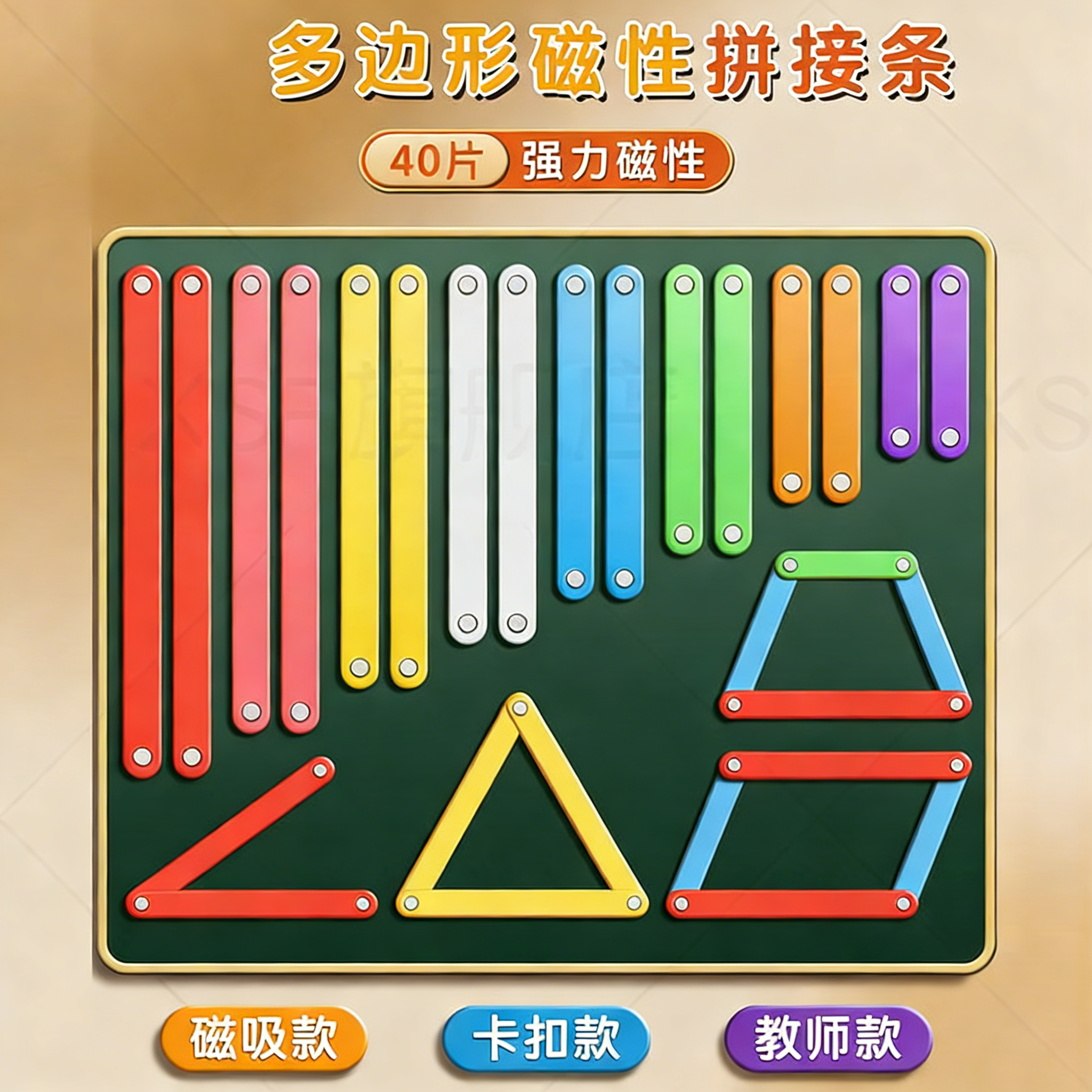 平行四边形活动框架教具大号磁性拼接条套装小学生数学学具图形活动角学习三角形三边关系正方形长方形教师用