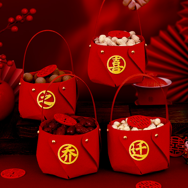 乔迁之喜篮子新居布置装饰进宅大吉无纺布提篮新房入宅仪式喜糖盒