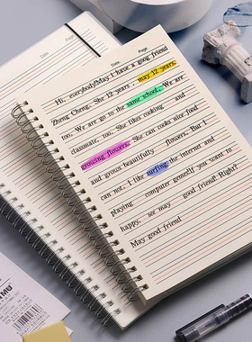 英语笔记本作业本16开A5线圈四线三格英语本16k加厚b5三年级小学生初中生高中生大学生英语抄写本活页大号32K