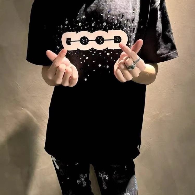 GOOD缤纷宝石轻奢t恤满天星烫钻衣服男短袖T恤网红同款潮牌半袖衫