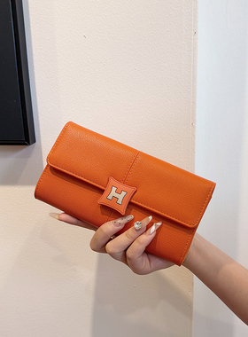 2024新款韩版小众设计H磁扣钱包女士长款多功能大容量手拿手机包