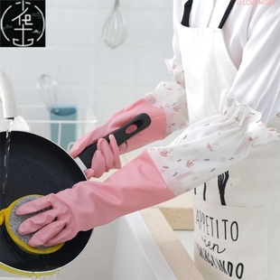 Kitchen Dishwashing Wash Rubber Warm Waterproof Plush Gloves