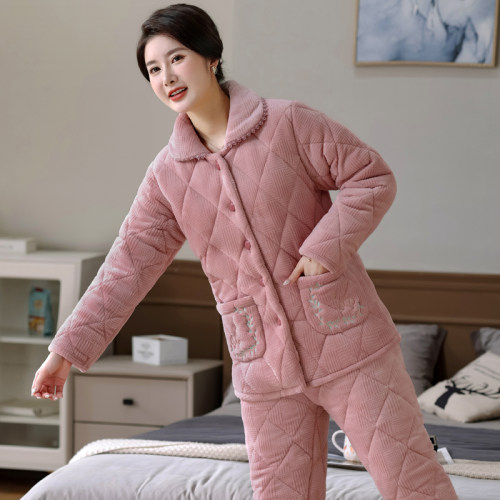 冬季中老年人妈妈睡衣女特厚加厚