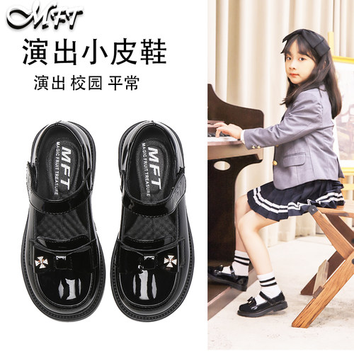 女童黑色小皮鞋儿童真皮公主鞋乐福单鞋院风