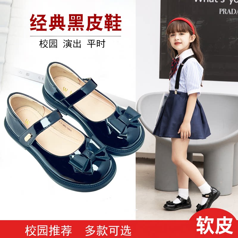 女童黑色皮鞋软底皮面中大小学生校园2026新款单演出玛丽珍学生软