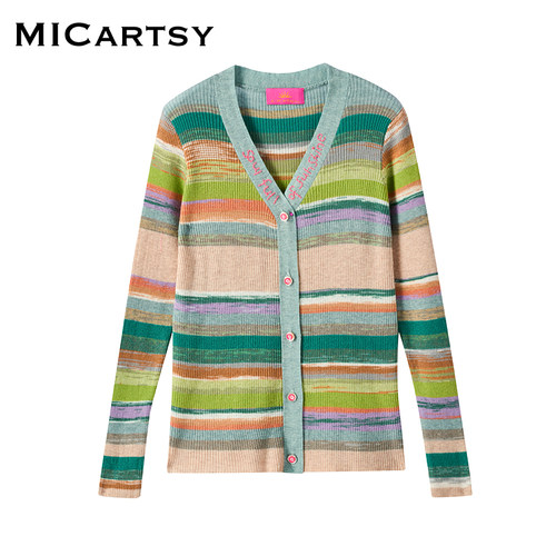 MICartsy单排扣V领开衫条纹