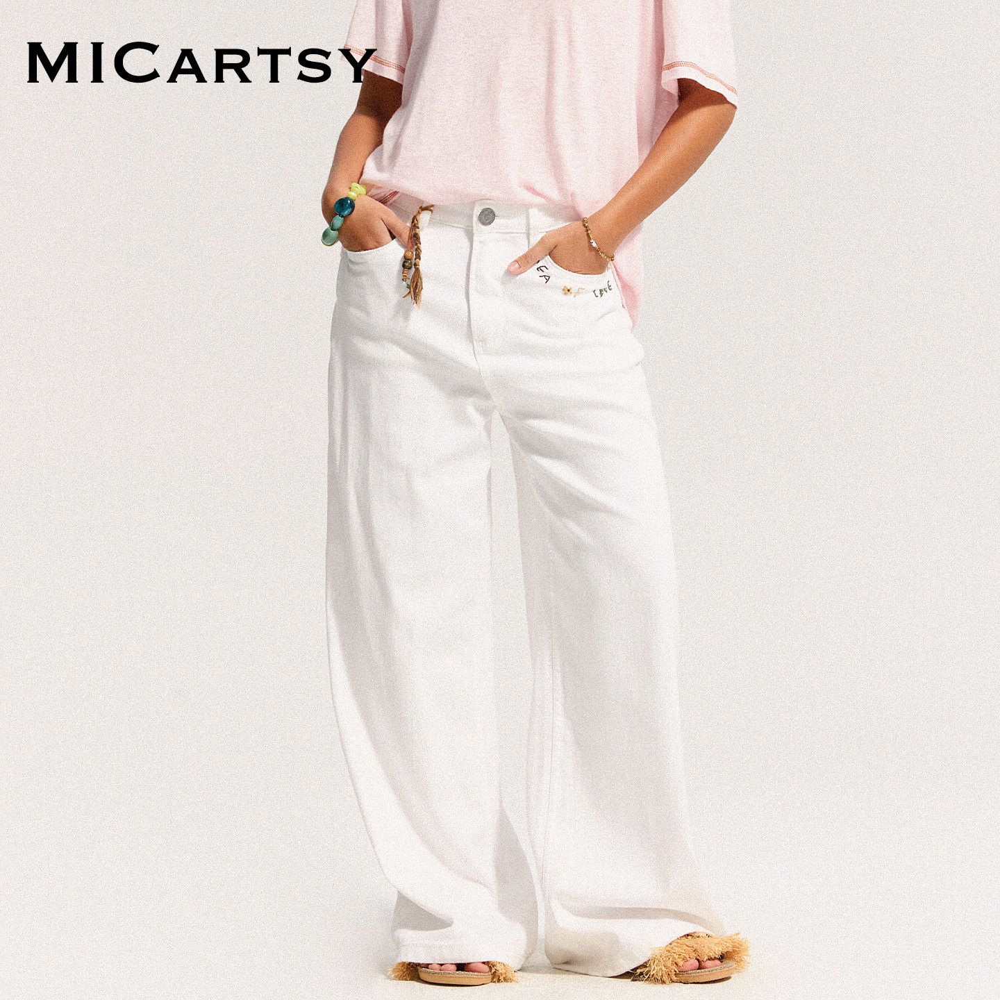 MICartsy配饰车togo系列手工刺绣航海系白色流苏挂饰牛仔裤