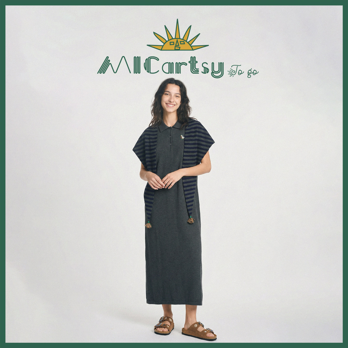 MICartsy王紫珊配饰车togo系列手工钉珠海鸭两穿针织连衣中长裙女