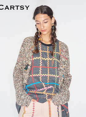 MICartsy王紫珊2025秋冬新款杂灰色镶织带挂脖背心女原创小众