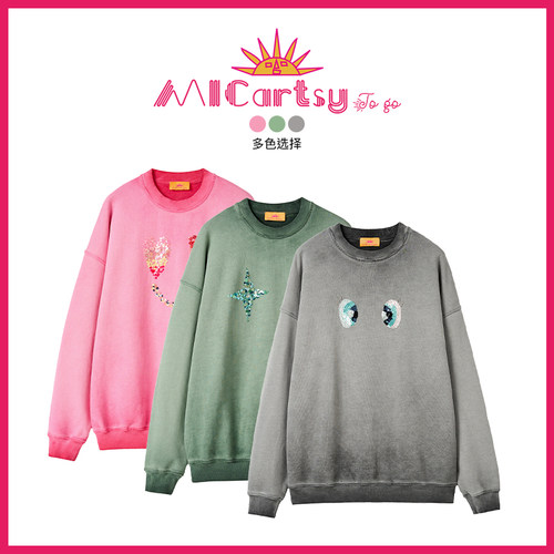 MICartsy亮片眼睛灰色渐变卫衣