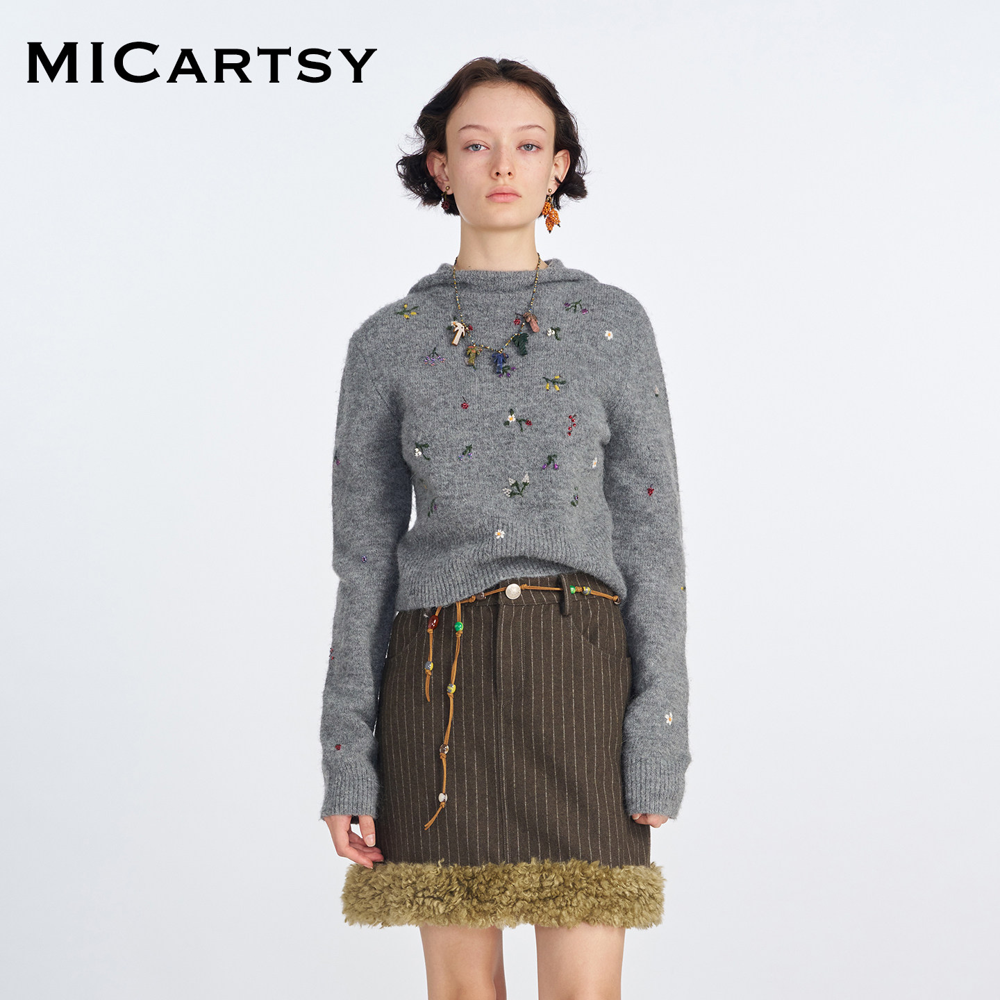 MICartsy王紫珊2025秋冬新款手工钉珠美利奴羊毛针织衫毛衣上衣女