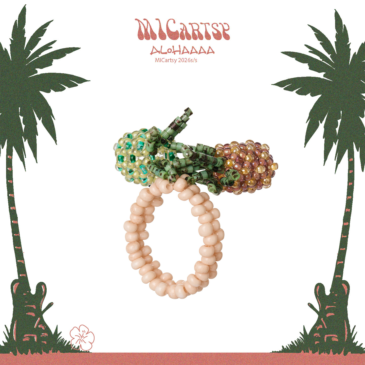 MICartsy春夏新款手工编珠菠萝戒指