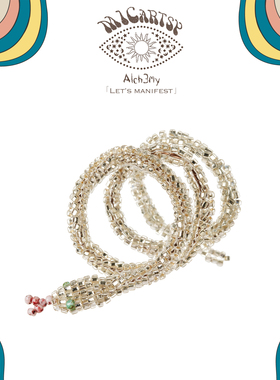 MICartsy秋冬节日系列银色手工编珠命运之轮小蛇戒指