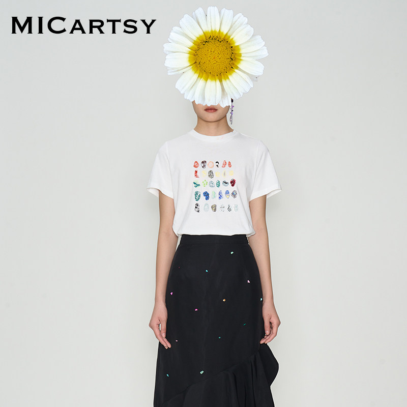 MICartsy王紫珊秋冬新款宝石图鉴T恤女圆领百搭休闲小众设计