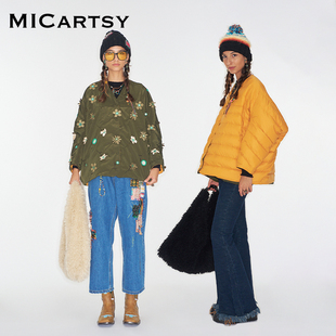 MICartsy王紫珊2024秋冬新款 面包服上衣女 双面穿花朵羽绒服短款