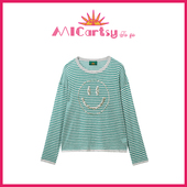 钉珠笑脸针织条纹长袖 MICartsy王紫珊配饰车to go系列新款 上衣T恤
