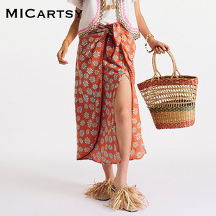 MICartsy王紫珊春夏新款 太阳菊印花半身裙女百搭小众