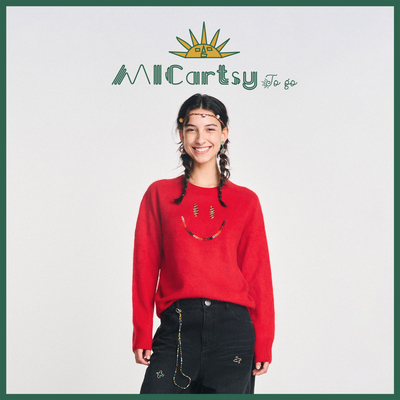 MICartsy秋冬手工钉珠笑脸针织衫