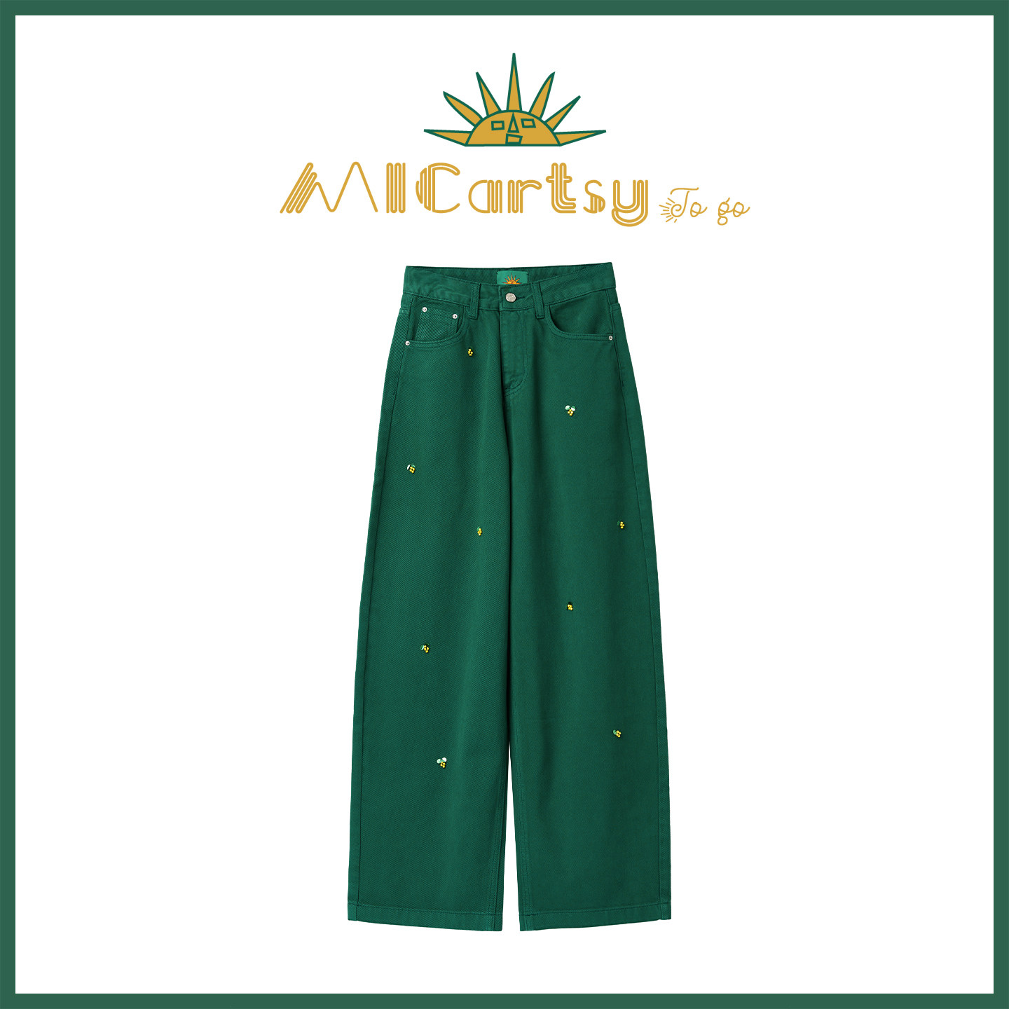 MICartsy配饰车togo系列手工钉珠柠檬牛仔长裤