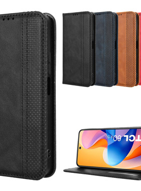 适用于TCL 60R 5G/T519H/60 5G/T521H磁扣复古纹皮套手机壳插卡防摔保护套翻盖式商务男女外壳