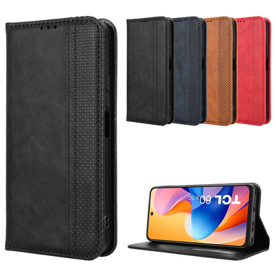 适用于TCL 60R 5G/T519H/60 5G/T521H磁扣复古纹皮套手机壳插卡防摔保护套翻盖式商务男女外壳