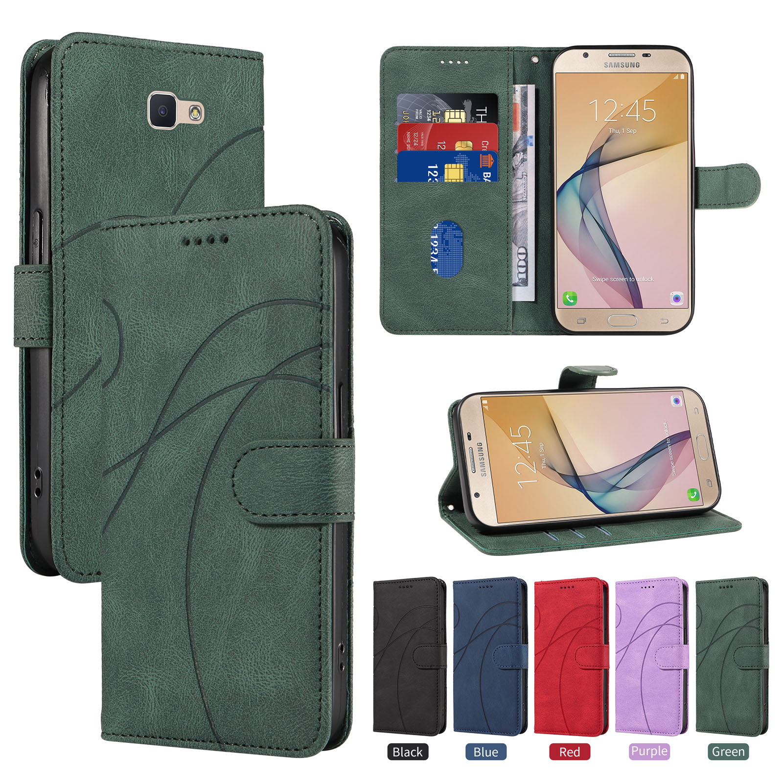 适用于三星Galaxy J5 Prime弧形皮套插卡手机壳防摔保护套翻盖男