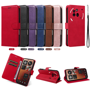 适用于Nothing Phone3A Pro简约纯色皮套手机壳翻盖式插卡防摔保护套商务素皮男女外壳