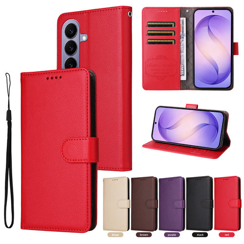 适用于三星Galaxy S27经典荔枝纹皮套手机壳翻盖式插卡防摔保护套男女外壳素皮