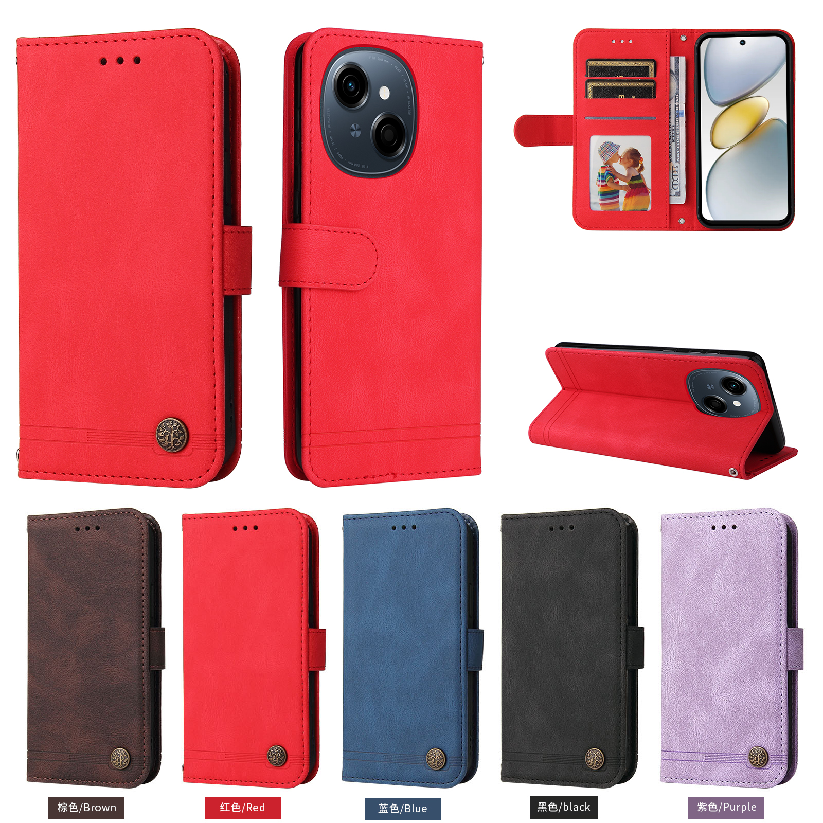 适用于传音Tecno Spark Go1，Pop 9，Spark Go 2025肤感树纹皮套手机壳插卡防摔保护套翻盖式外壳商务