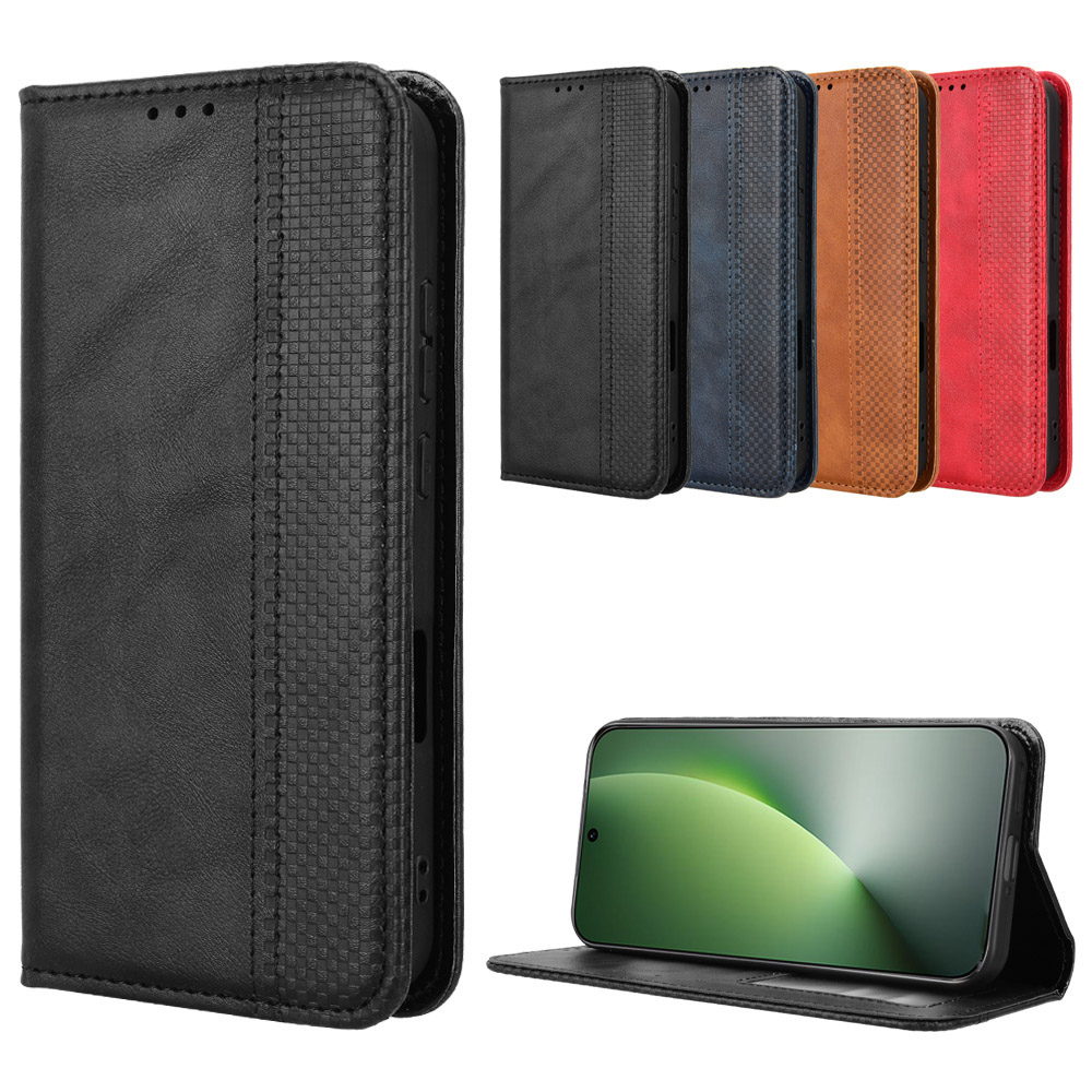 适用于荣耀Honor Magic8磁扣复古纹皮套手机壳插卡防摔保护套翻盖式商务男女素皮