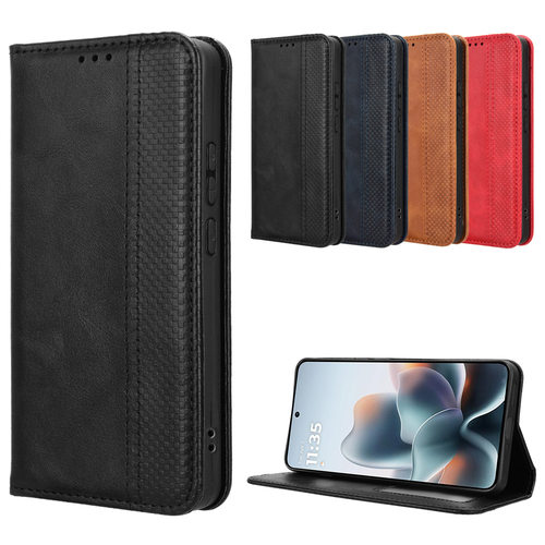 适用于MOTO Edge 70 Max 5G磁扣复古纹皮套手机壳翻盖式插卡防摔保护套商务素皮男女外壳