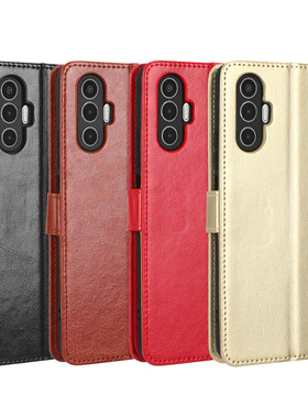 适用于传音Tecno Pova3疯马纹插卡皮套手机壳翻盖式防摔保护套软