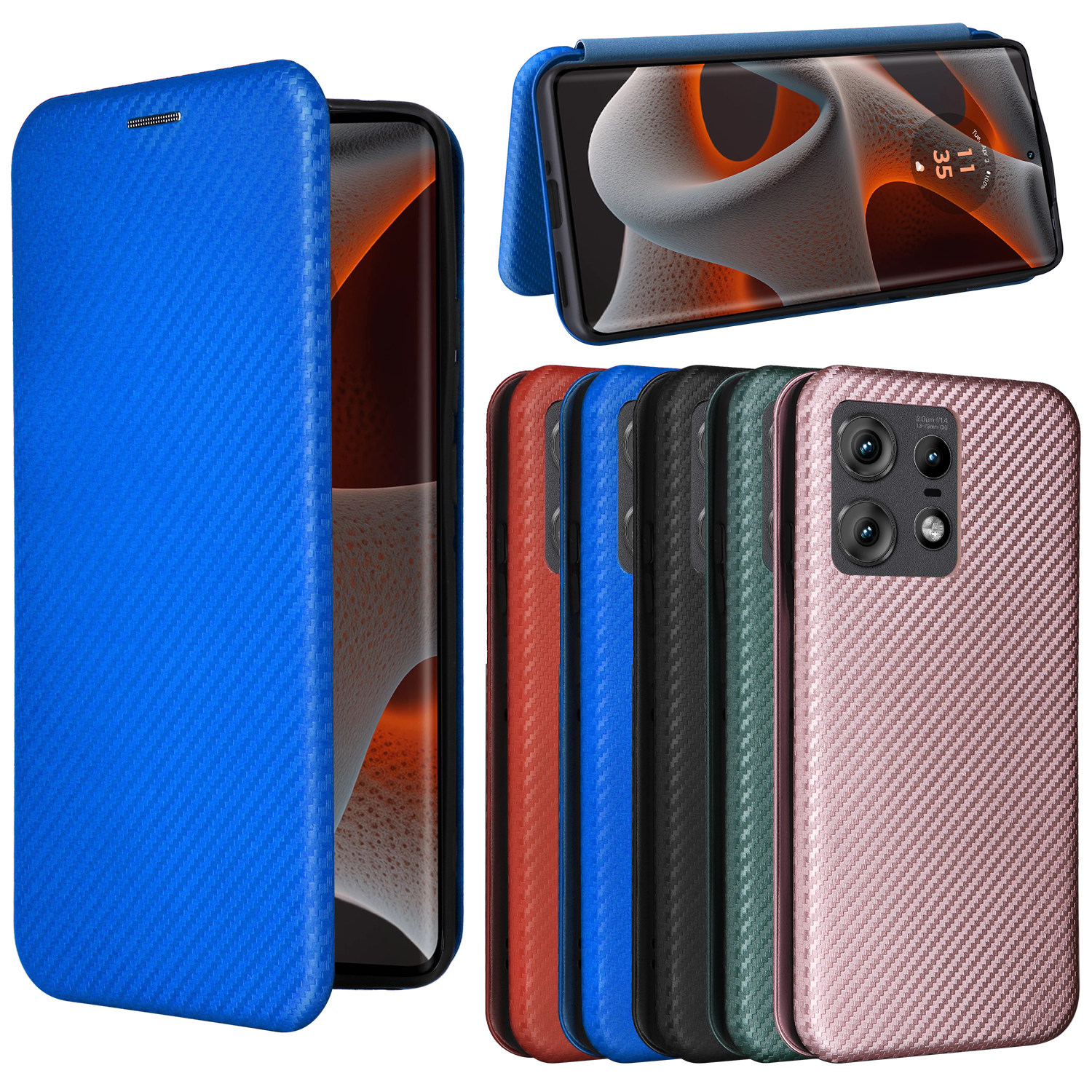 适用于MOTO Edge50 Pro 5G碳纤维纹翻盖式手机壳插卡防摔保护套商务男女外壳