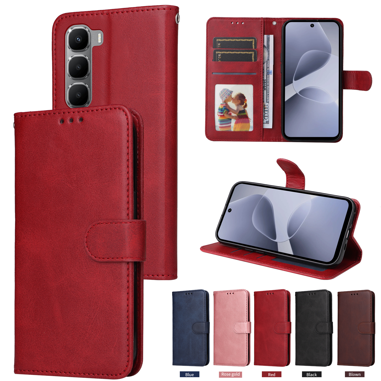 适用于传音Infinix Hot 60 5G，Hot 60i 4G经典小牛纹皮套手机壳插卡防摔保护套商务男女素皮外壳翻盖式