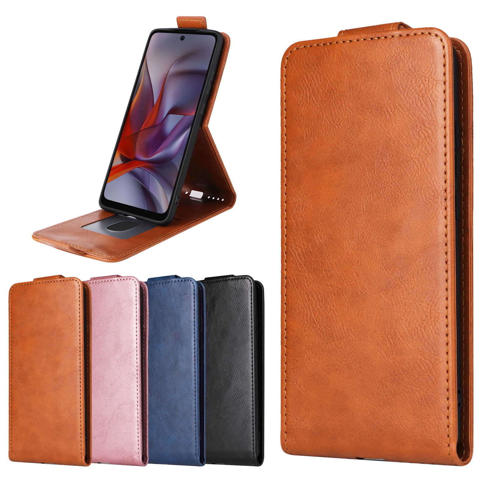 适用于MOTO Edge60 fusion带扣上下开疯马纹皮套手机壳插卡防摔保护套商务男