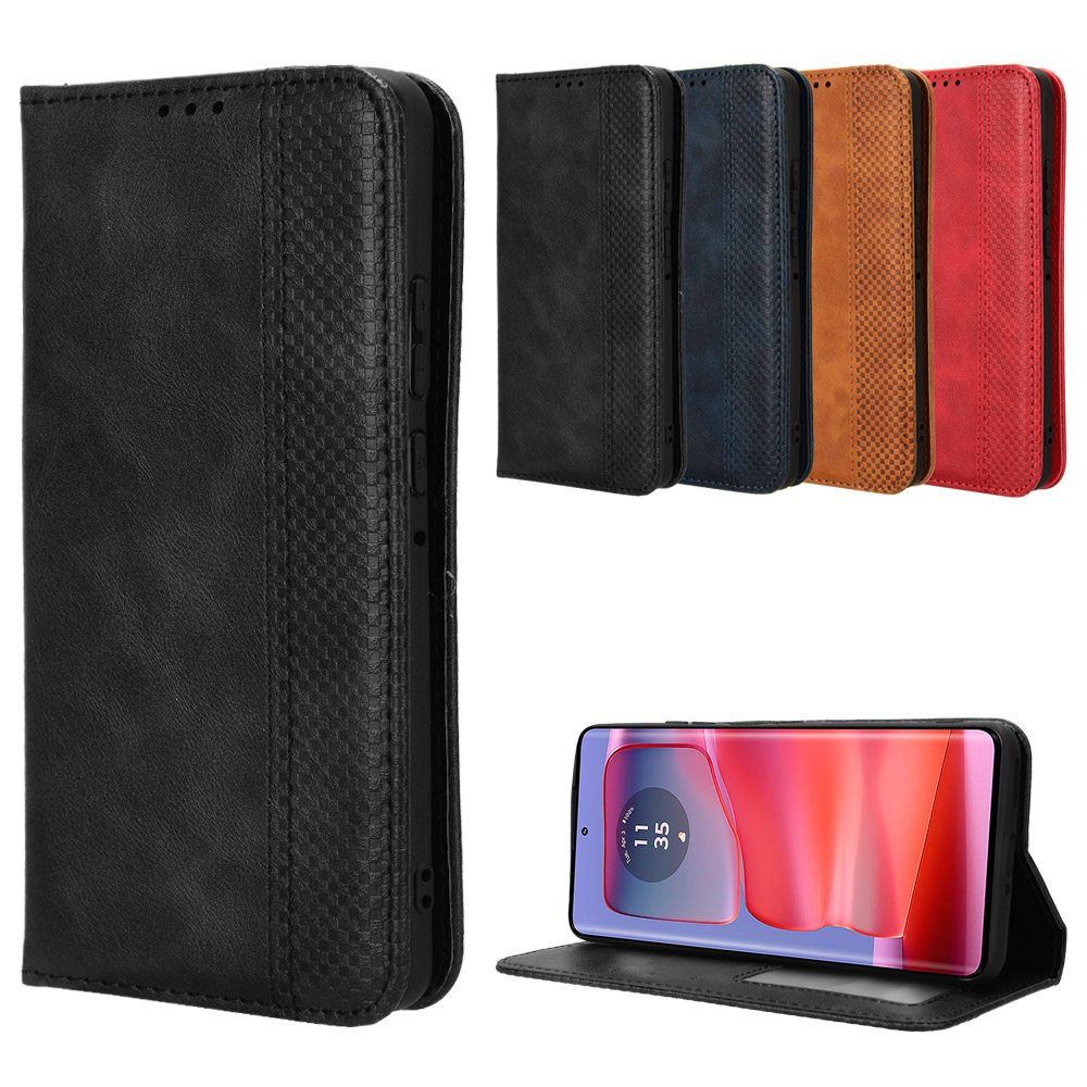 适用于MOTO Edge50 Pro 5G磁扣复古纹皮套手机壳插卡防摔保护套翻盖式商务男女